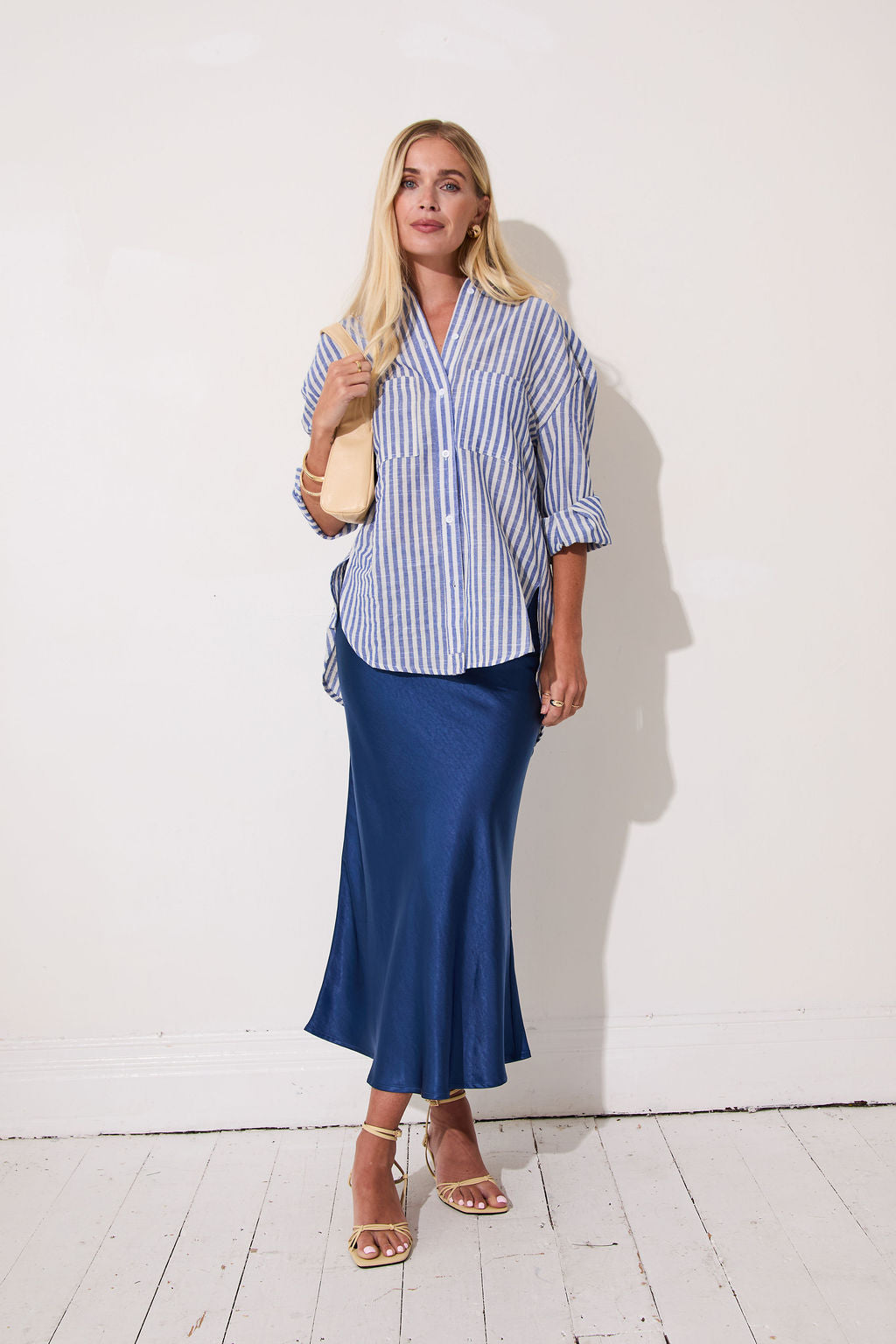 Angel Navy Satin Skirt by Fika - Bare Fashion