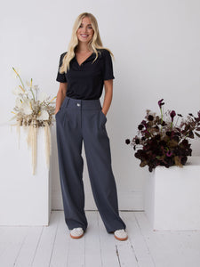 Lucia Premium Slate Wide Leg Comfort Trouser by Fika - Bare Fashion