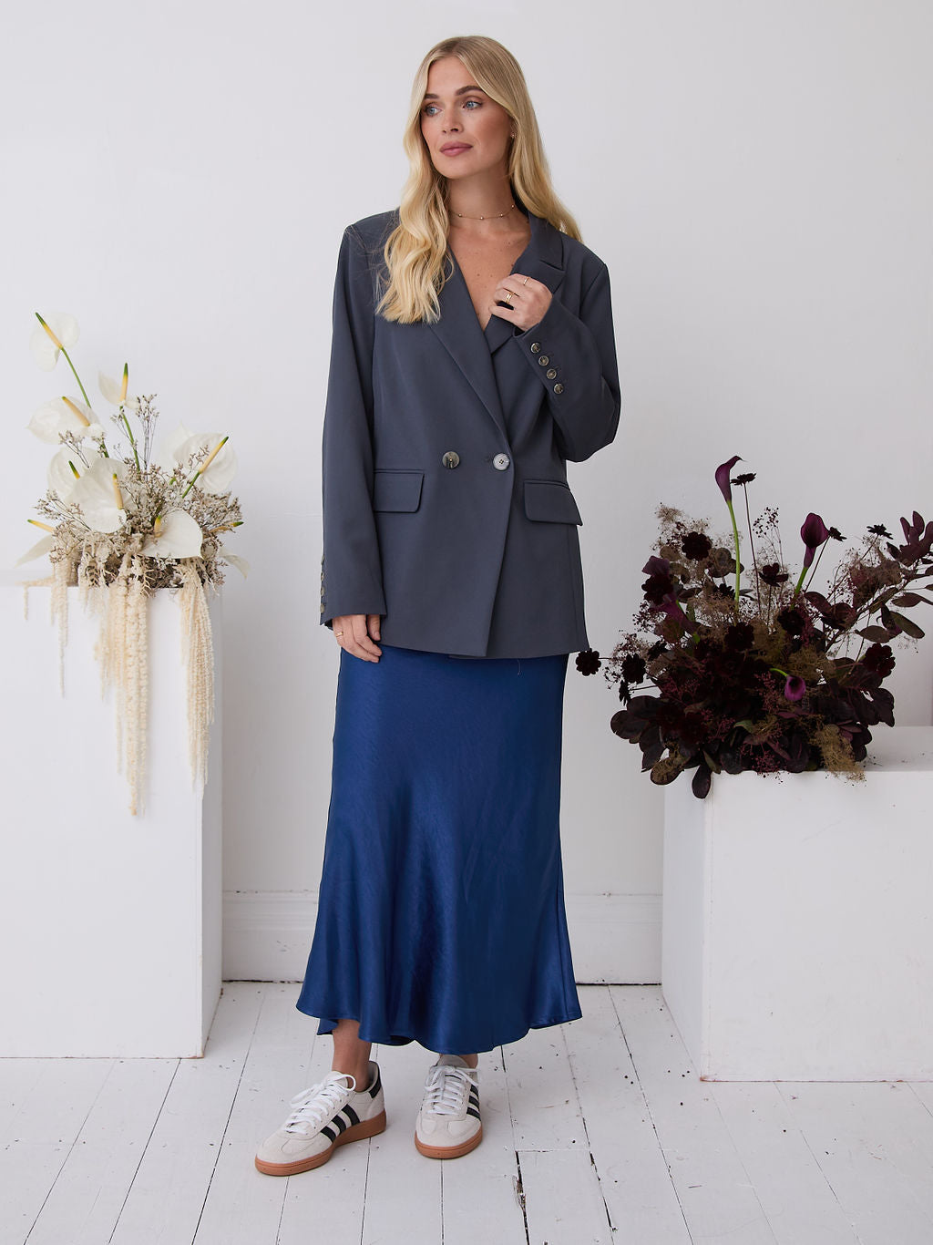 Angel Navy Satin Skirt by Fika - Bare Fashion