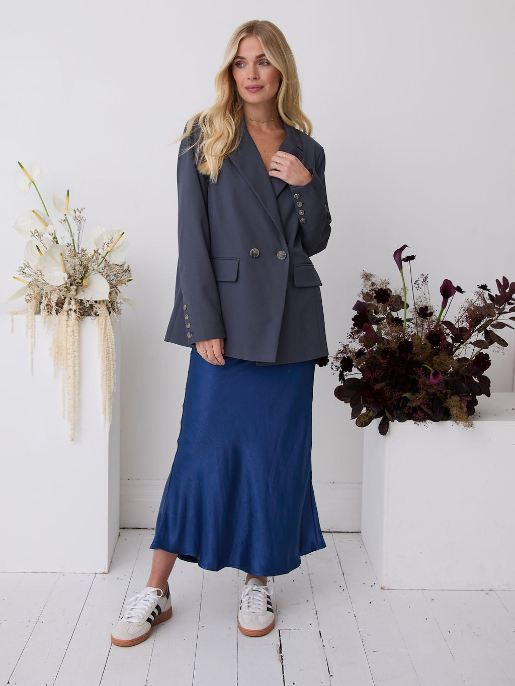 Angel Navy Satin Skirt by Fika - Bare Fashion
