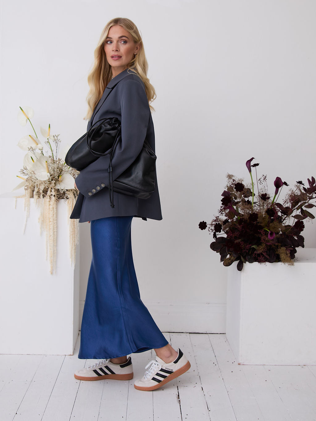 Angel Navy Satin Skirt by Fika - Bare Fashion