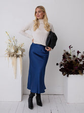 Load image into Gallery viewer, Angel Navy Satin Skirt by Fika - Bare Fashion
