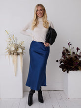 Load image into Gallery viewer, Angel Navy Satin Skirt by Fika - Bare Fashion
