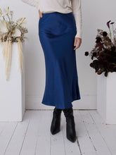 Load image into Gallery viewer, Angel Navy Satin Skirt by Fika - Bare Fashion
