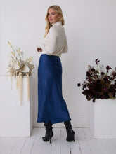 Load image into Gallery viewer, Angel Navy Satin Skirt by Fika - Bare Fashion
