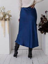 Load image into Gallery viewer, Angel Navy Satin Skirt by Fika - Bare Fashion
