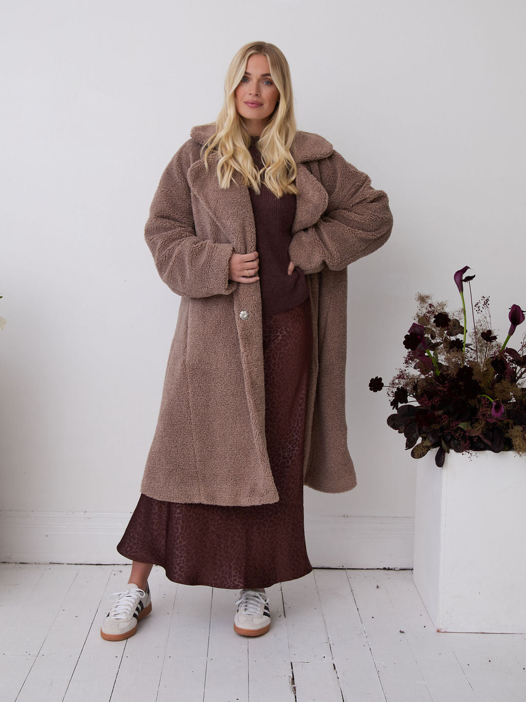 Myra Brown Oversized Teddy Coat by Fika - Bare Fashion