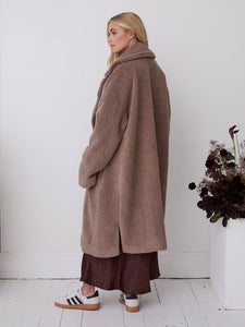 Myra Brown Oversized Teddy Coat by Fika - Bare Fashion