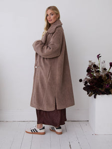 Myra Brown Oversized Teddy Coat by Fika - Bare Fashion