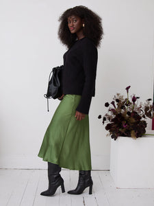 Angel Khaki Satin Skirt by Fika - Bare Fashion