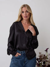 Load image into Gallery viewer, Freya Black Satin Shirt by Fika - Bare Fashion
