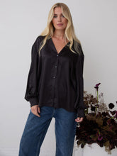 Load image into Gallery viewer, Freya Black Relaxed Satin Shirt by Fika - Bare Fashion
