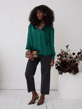 Load image into Gallery viewer, Freya Green Relaxed Satin Shirt by Fika - Bare Fashion
