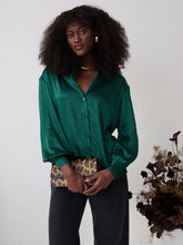 Load image into Gallery viewer, Freya Green Relaxed Satin Shirt by Fika - Bare Fashion
