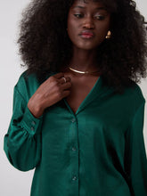 Load image into Gallery viewer, Freya Green Relaxed Satin Shirt by Fika - Bare Fashion
