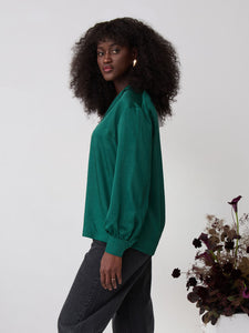 Freya Green Relaxed Satin Shirt by Fika - Bare Fashion