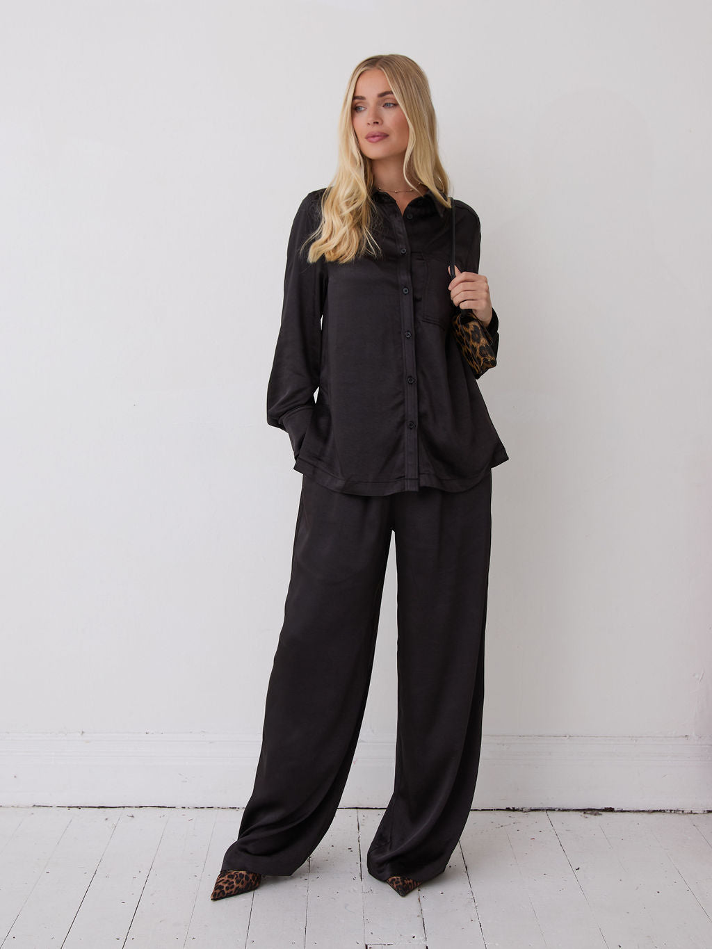 Ebba Black Satin Trousers by Fika - Bare Fashion