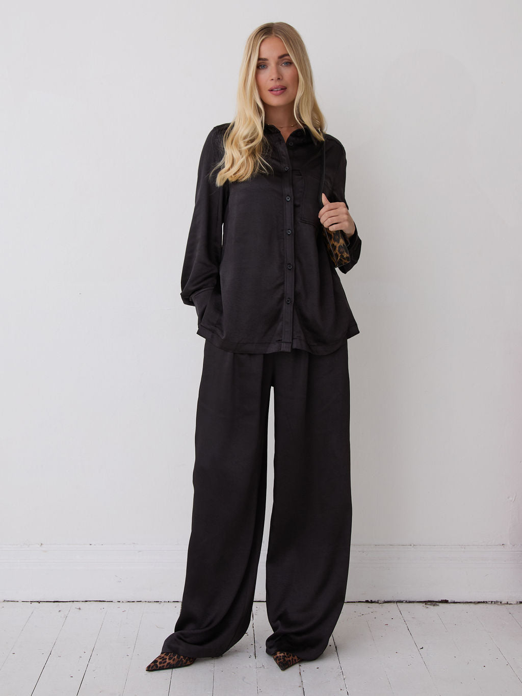 Ebba Black Satin Trousers by Fika - Bare Fashion