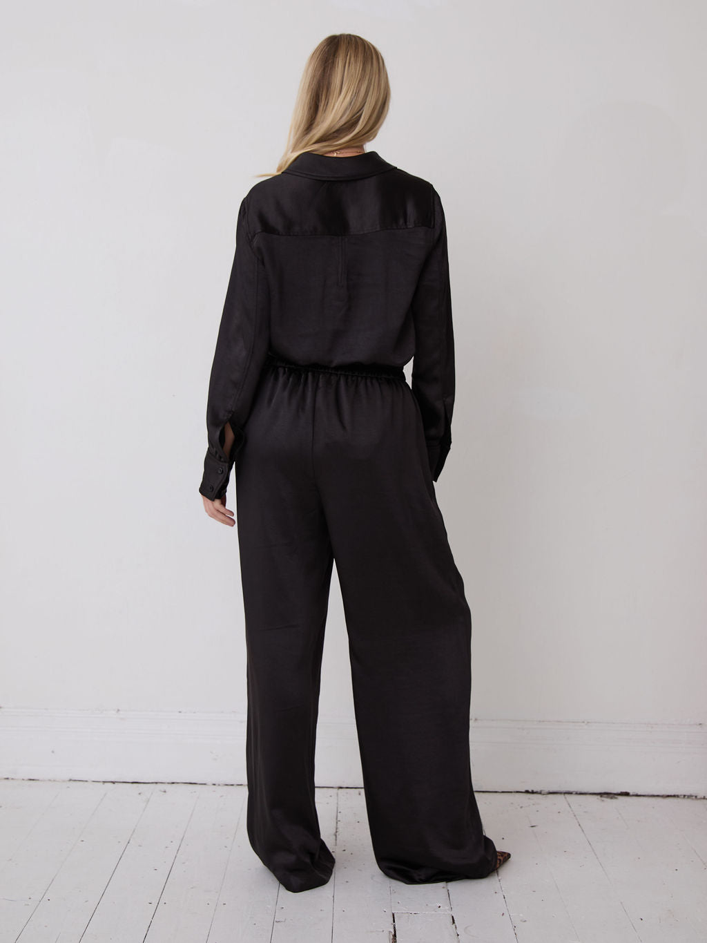 Ebba Black Satin Trousers by Fika - Bare Fashion