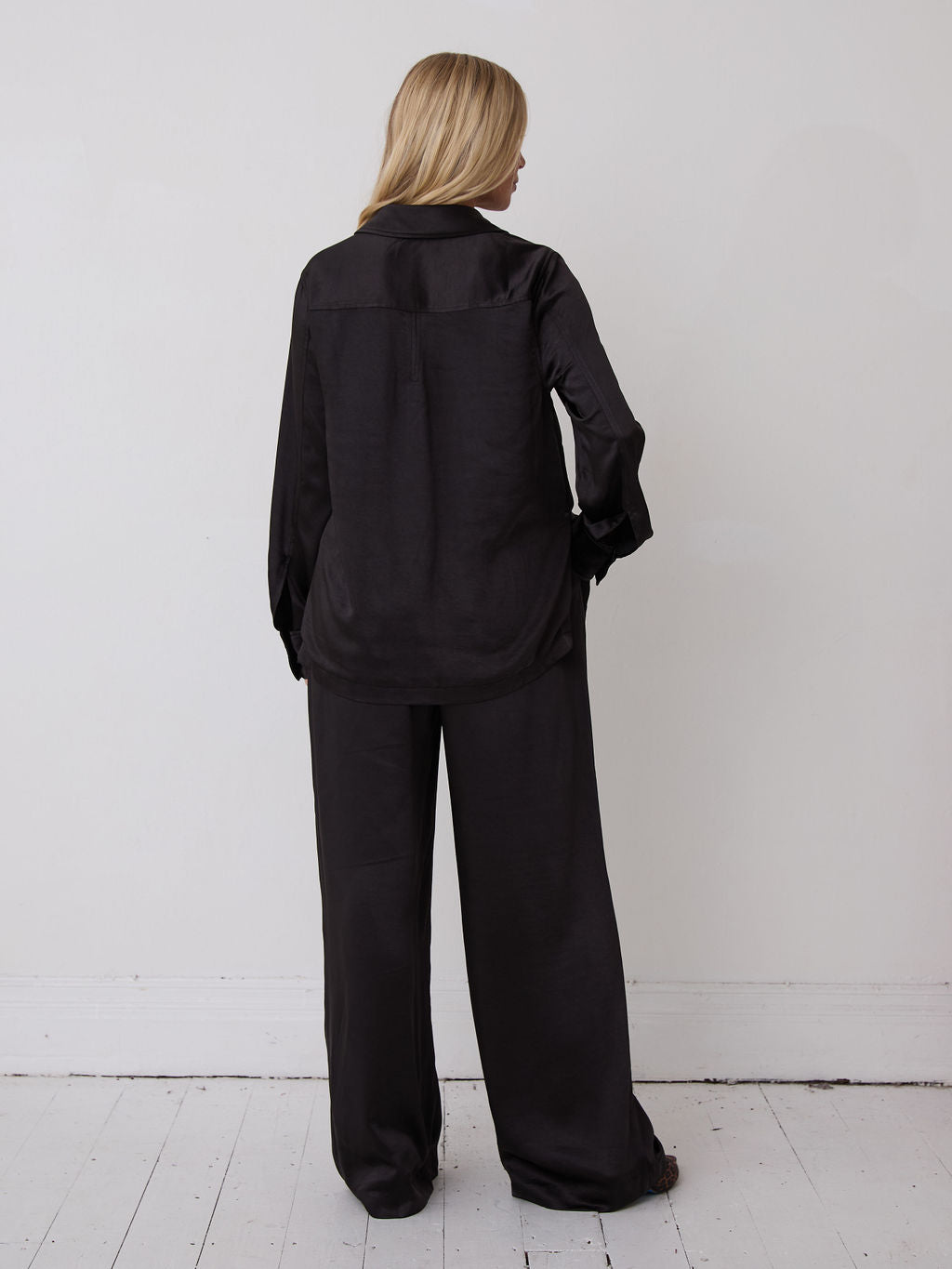 Ebba Black Satin Trousers by Fika - Bare Fashion
