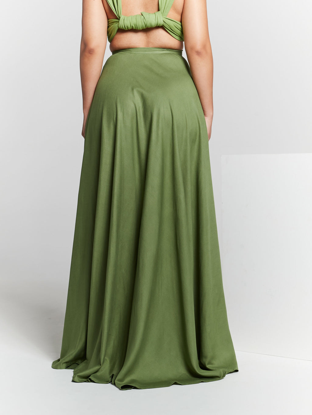 Olive Green Split Flared Maxi Skirt by InFlair - Bare Fashion