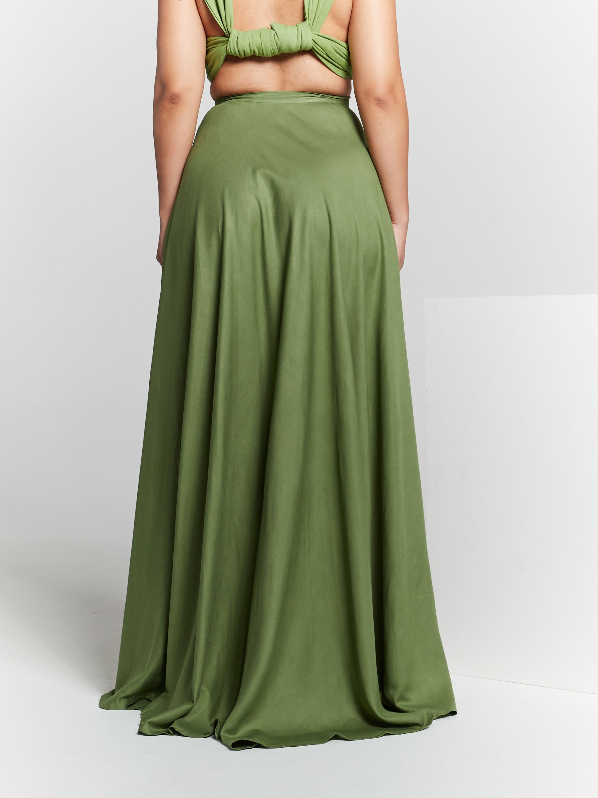 Olive Green Split Flared Maxi Skirt by InFlair - Bare Fashion