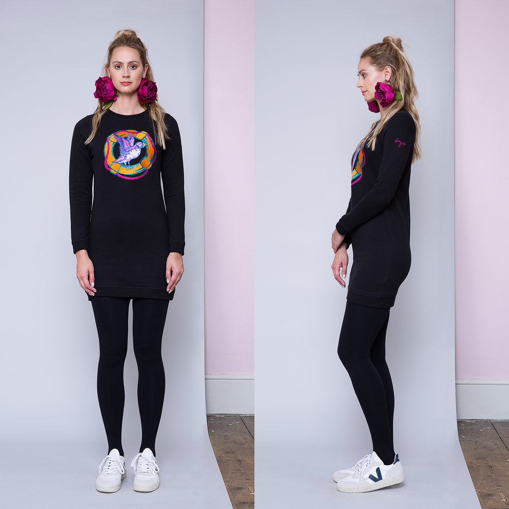 Puffin Lifesaver Embroidered Sweatshirt Dress SAMPLE by Gungho London - Bare Fashion