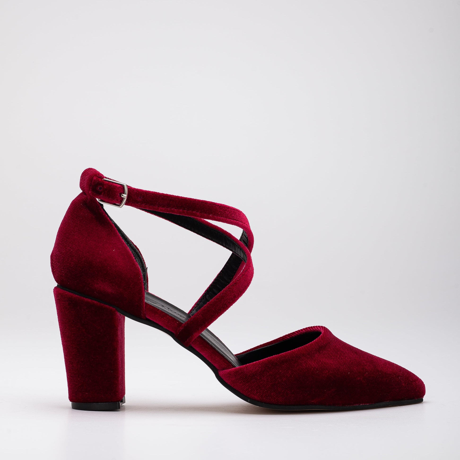 Sina - Dark Red Velvet Heels, Burgundy Velvet Shoes by Prologue Shoes - Bare Fashion