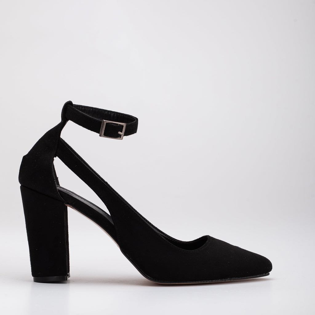 Colette - Black Suede Block Heels by Prologue Shoes - Bare Fashion