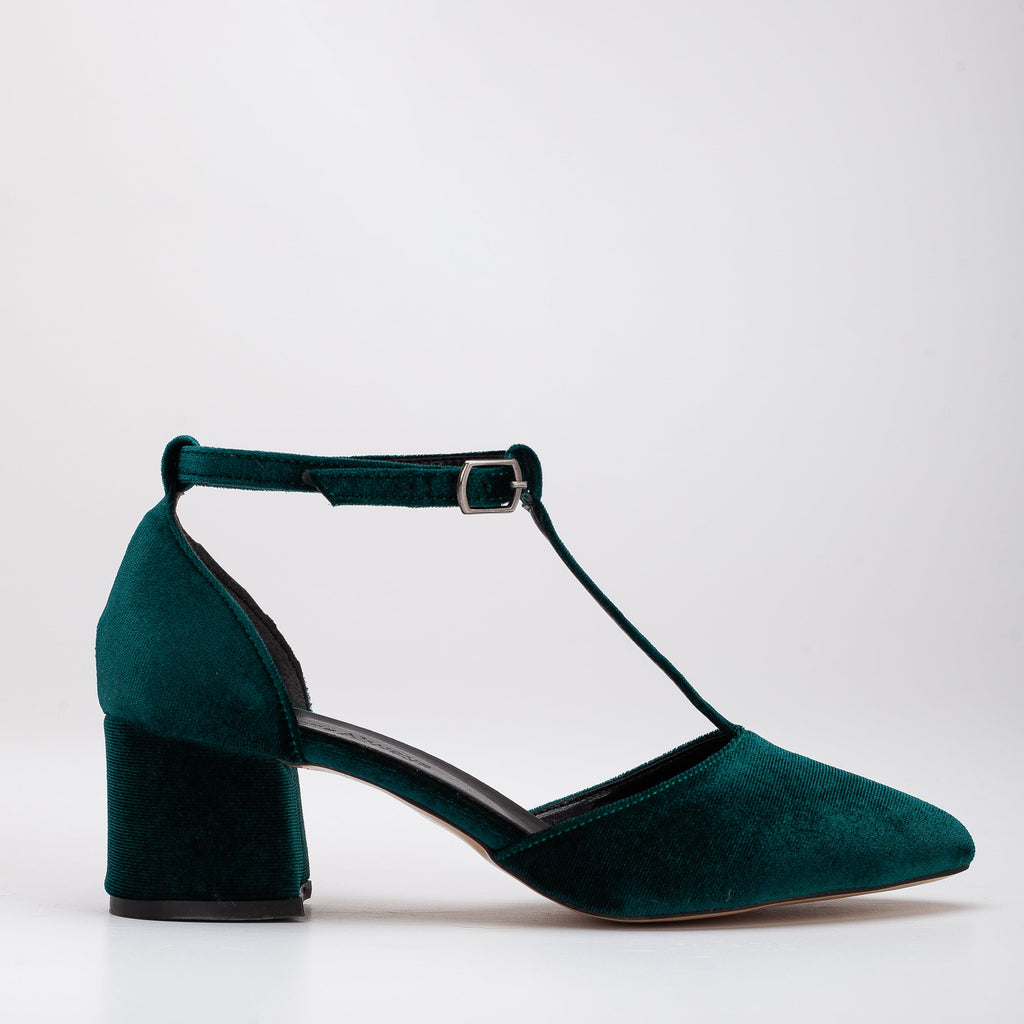 Anicette - Green Velvet Mary Jane Shoes by Prologue Shoes - Bare Fashion