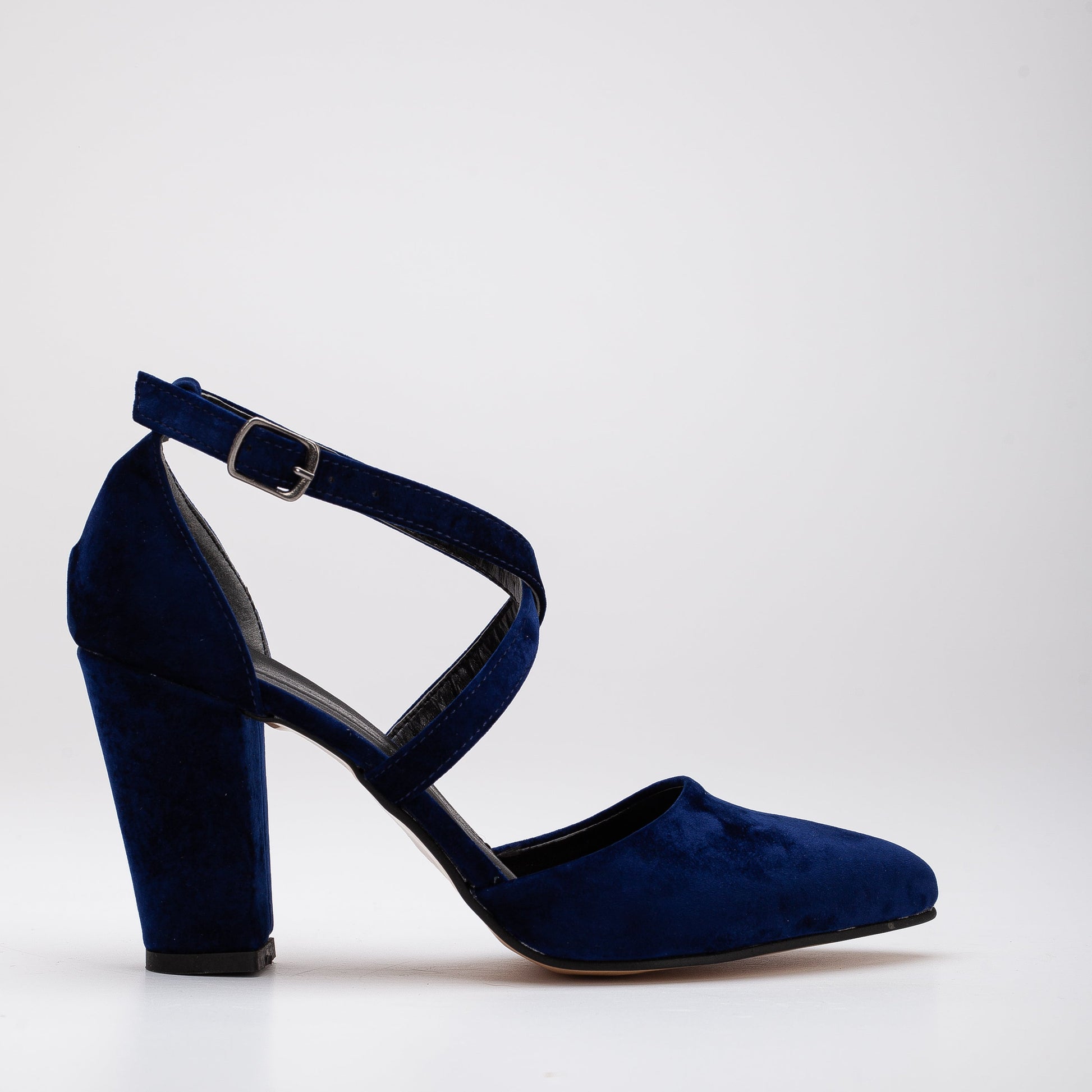 Sina - Blue Velvet Criss Cross Heels by Prologue Shoes - Bare Fashion