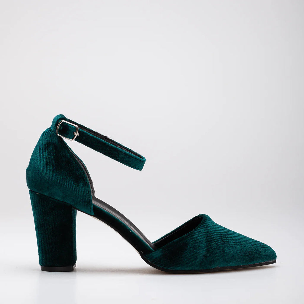 Agnes - Green Velvet Heels by Prologue Shoes - Bare Fashion