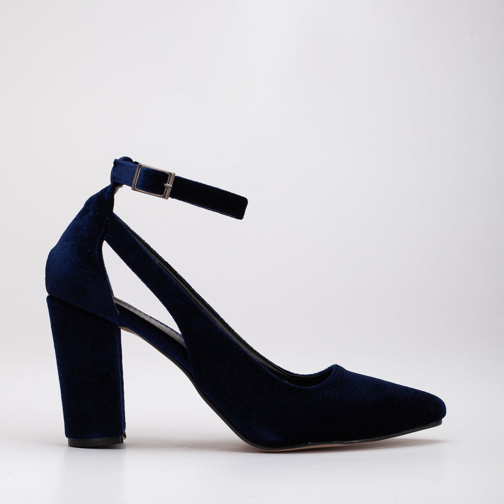 Colette - Dark Blue Velvet Shoes by Prologue Shoes - Bare Fashion