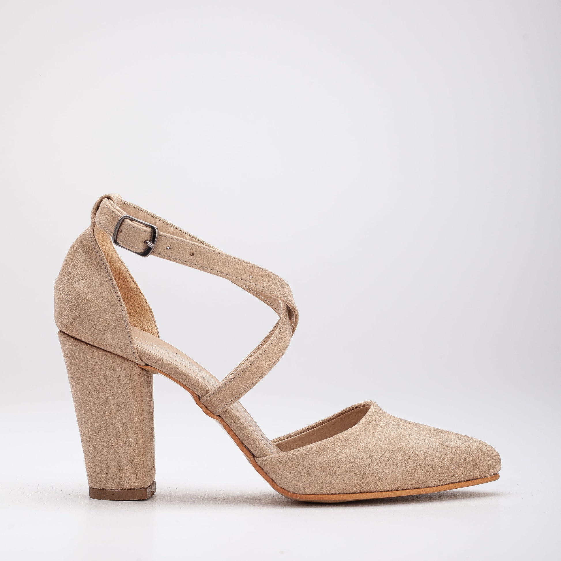 Sina - Beige Suede Criss Cross Heels by Prologue Shoes - Bare Fashion