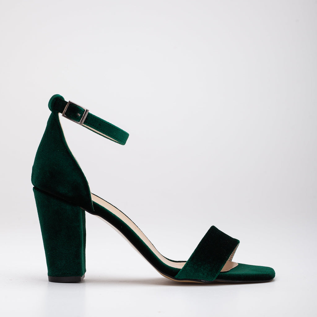 Jess - Green Velvet Sandals by Prologue Shoes - Bare Fashion