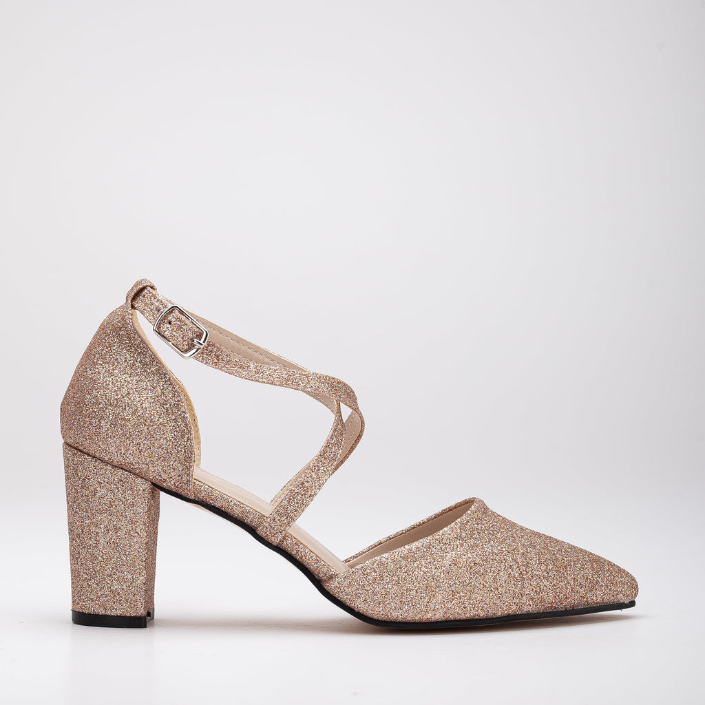 Sina - Rose Gold Glitter Wedding Shoes by Prologue Shoes - Bare Fashion