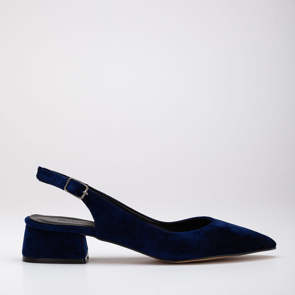 Emma - Dark Blue Velvet Slingback Shoes by Prologue Shoes - Bare Fashion