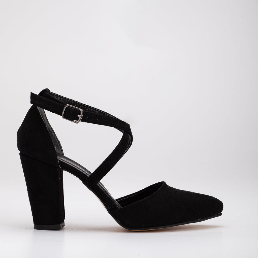 Sina - Black Suede Criss Cross Heels by Prologue Shoes - Bare Fashion
