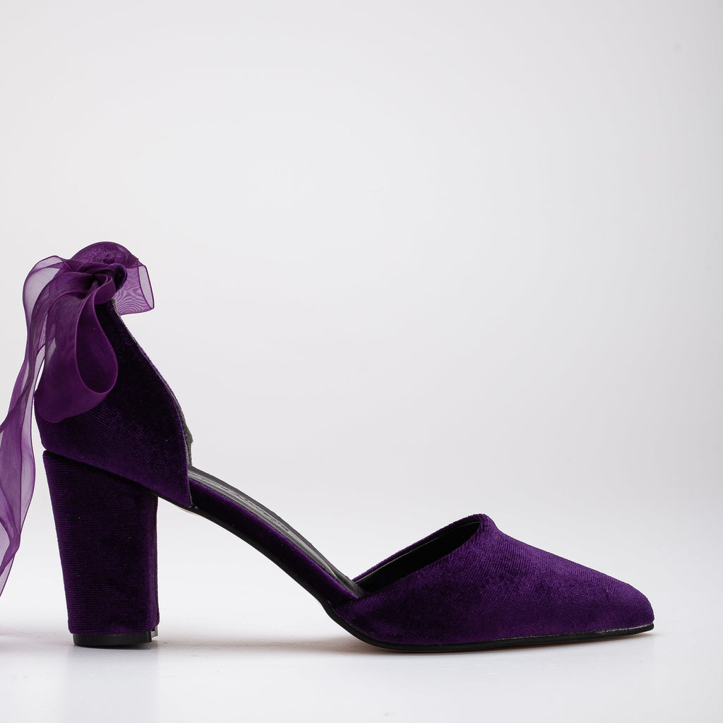 Gisele - Purple Velvet Shoes with Ribbon by Prologue Shoes - Bare Fashion