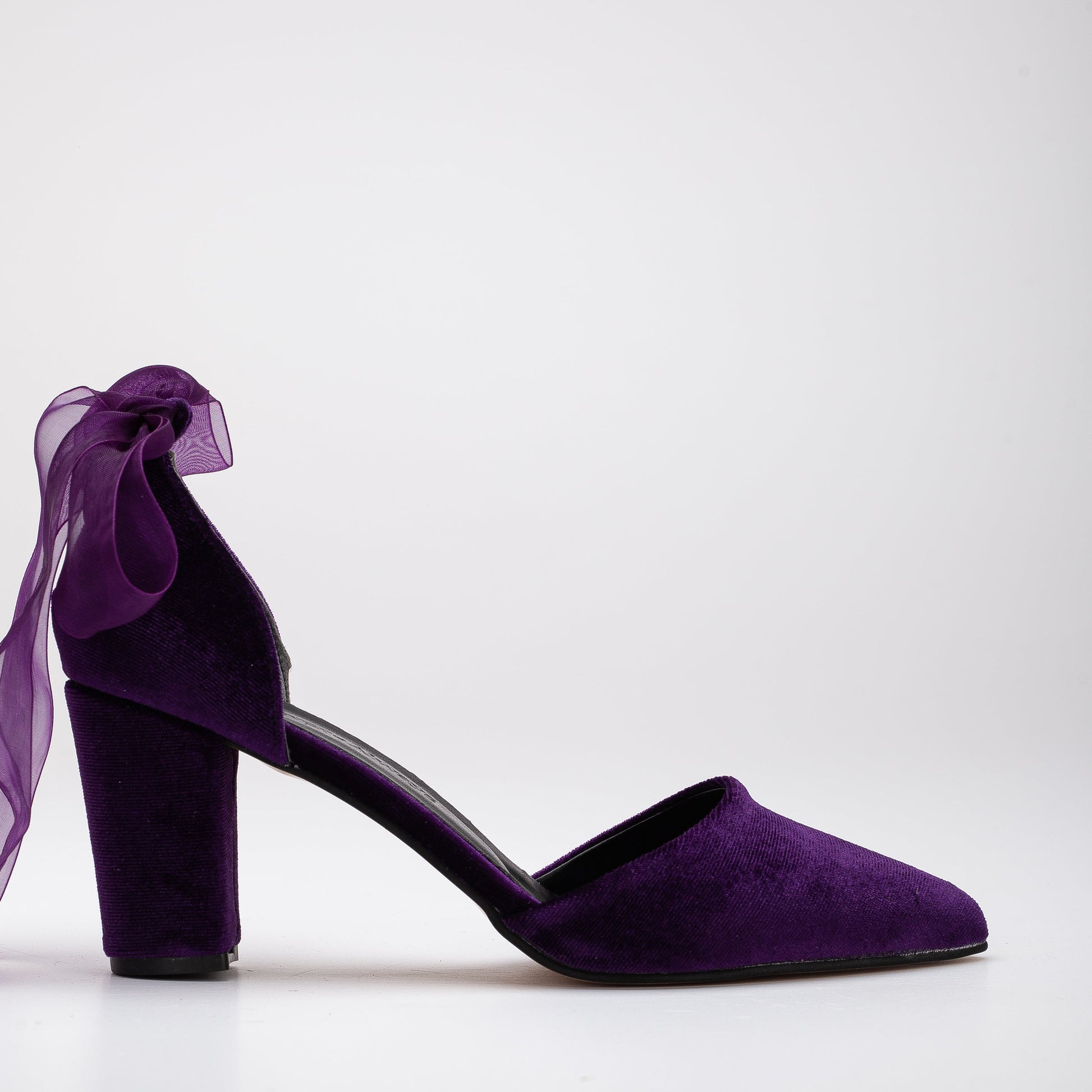 Gisele - Purple Velvet Shoes with Ribbon by Prologue Shoes - Bare Fashion