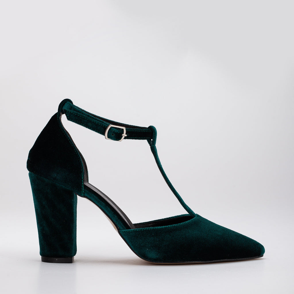 Angelique - Green Velvet Wedding Heels by Prologue Shoes - Bare Fashion