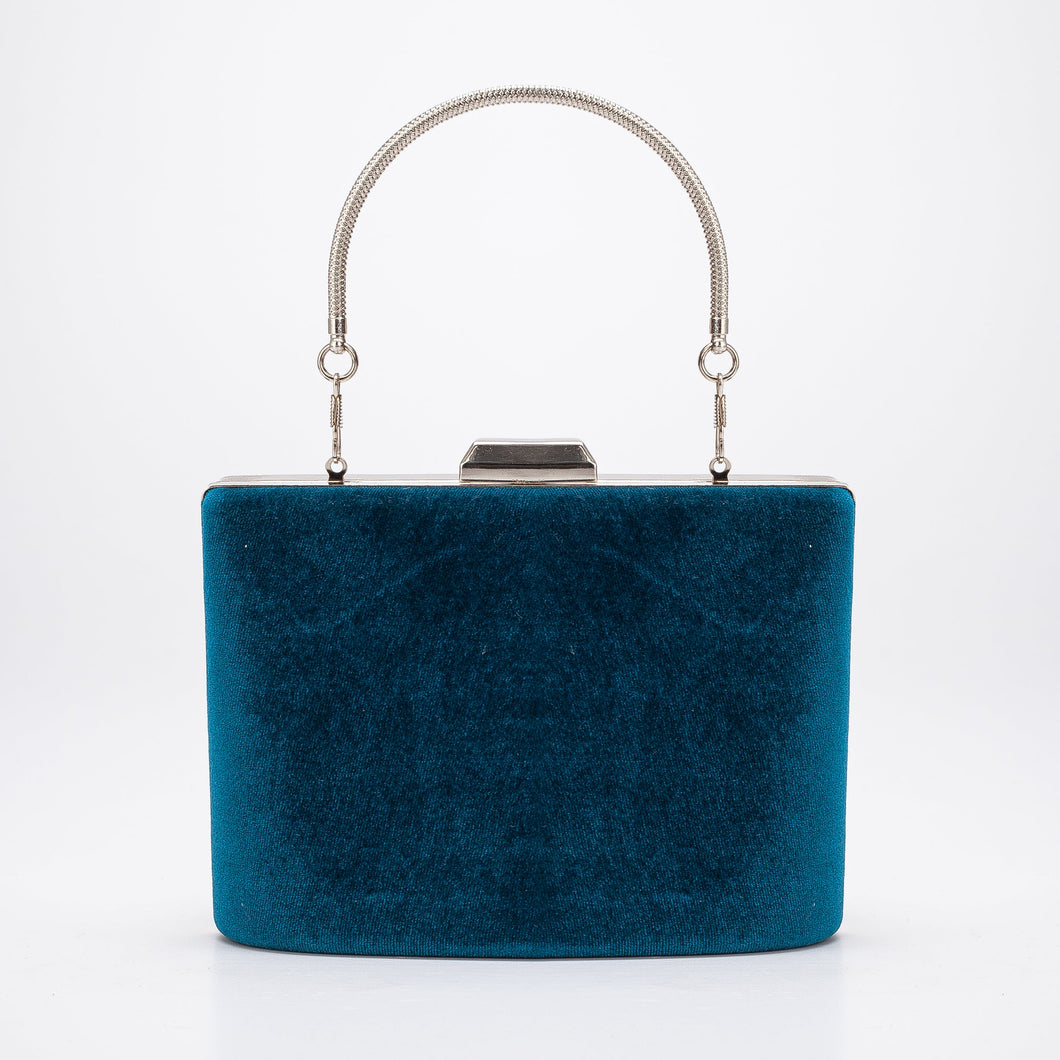 Alba - Teal Blue Velvet Clutch by Prologue Shoes - Bare Fashion