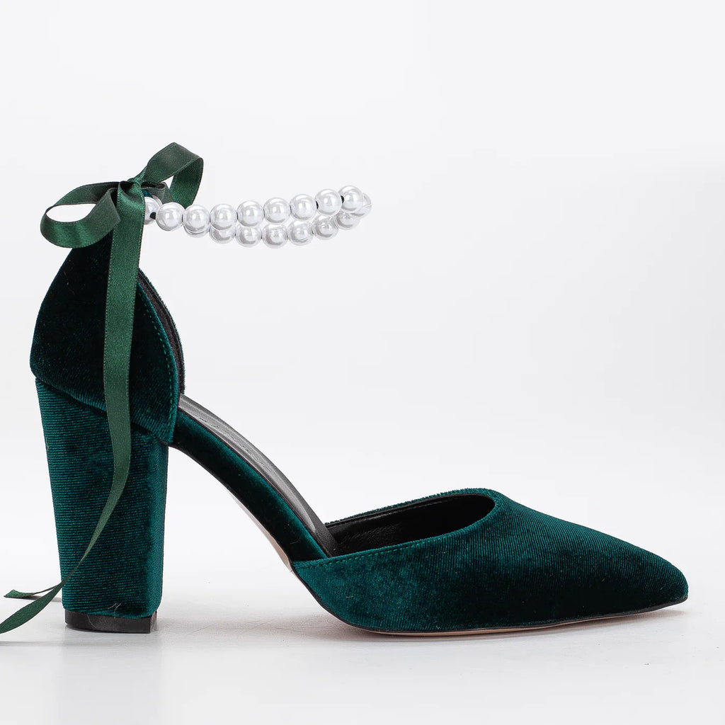 Agnes - Green Velvet Heels by Prologue Shoes - Bare Fashion