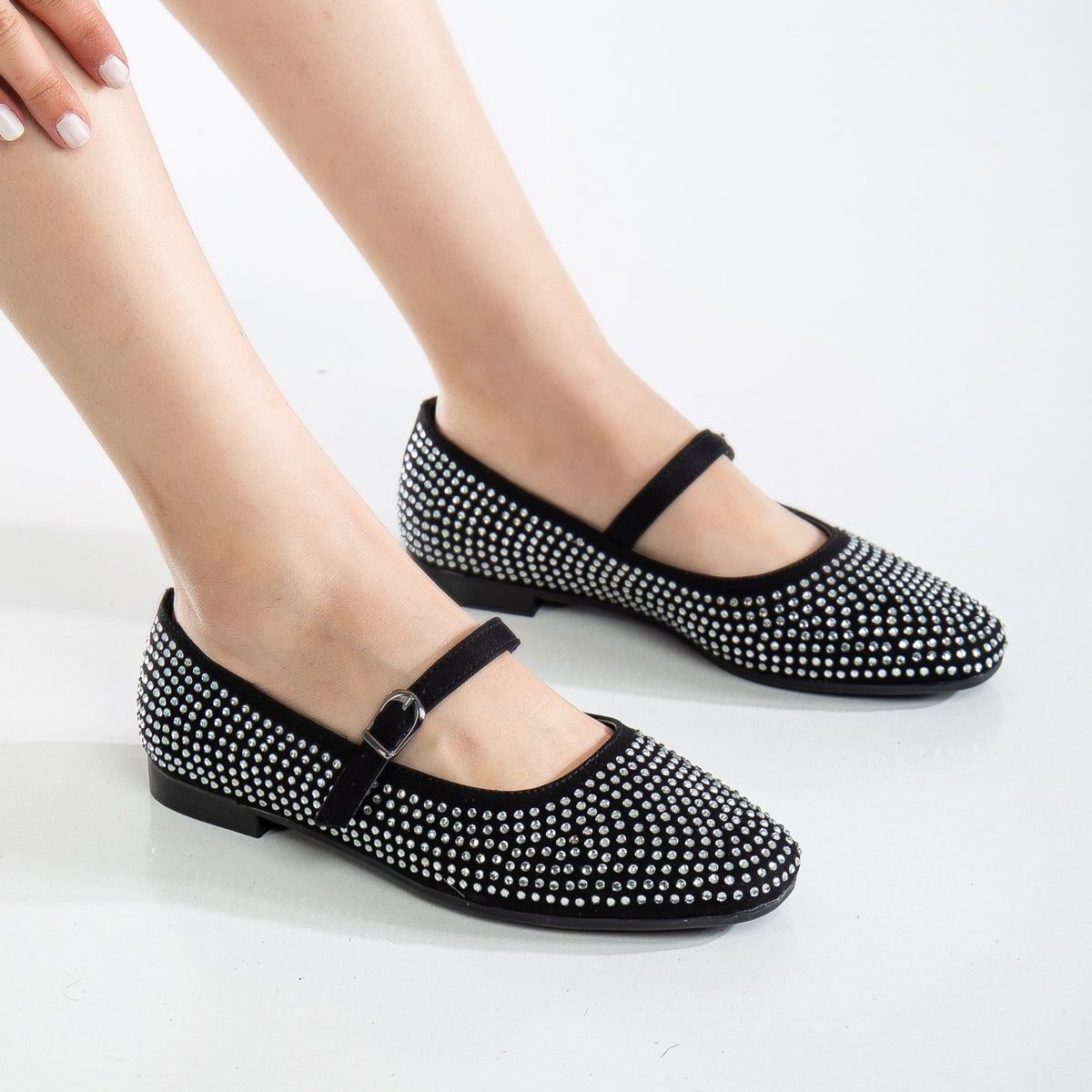 Emilie - Studded Mini Crystal Mary Jane Flats by Prologue Shoes - Bare Fashion
