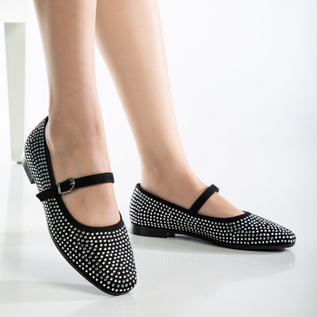 Emilie - Studded Mini Crystal Mary Jane Flats by Prologue Shoes - Bare Fashion