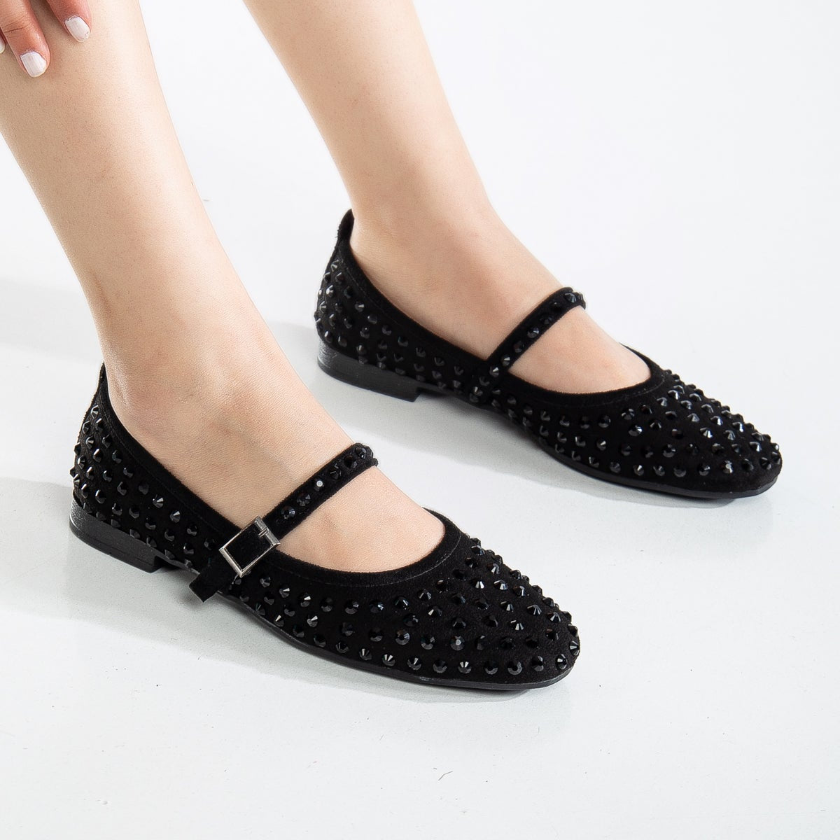 Emilie - Black Studded Crystal Mary Jane Flats by Prologue Shoes - Bare Fashion