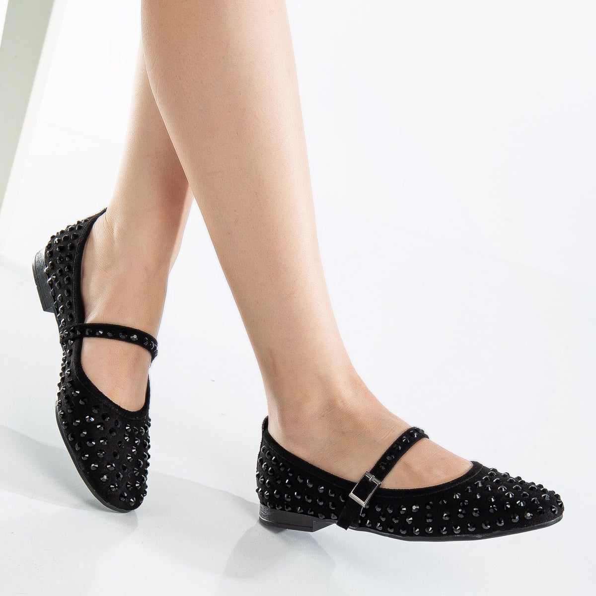 Emilie - Black Studded Crystal Mary Jane Flats by Prologue Shoes - Bare Fashion