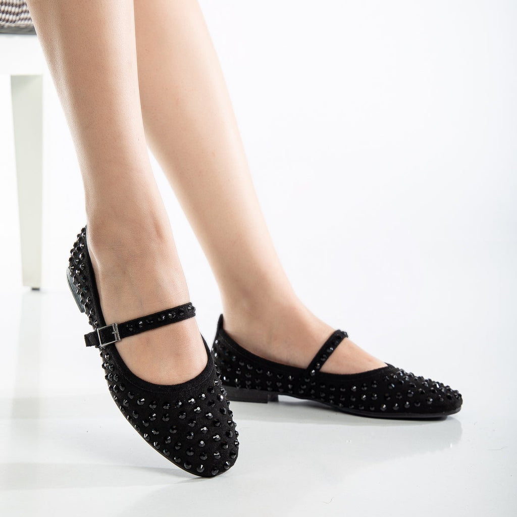 Emilie - Black Studded Crystal Mary Jane Flats by Prologue Shoes - Bare Fashion