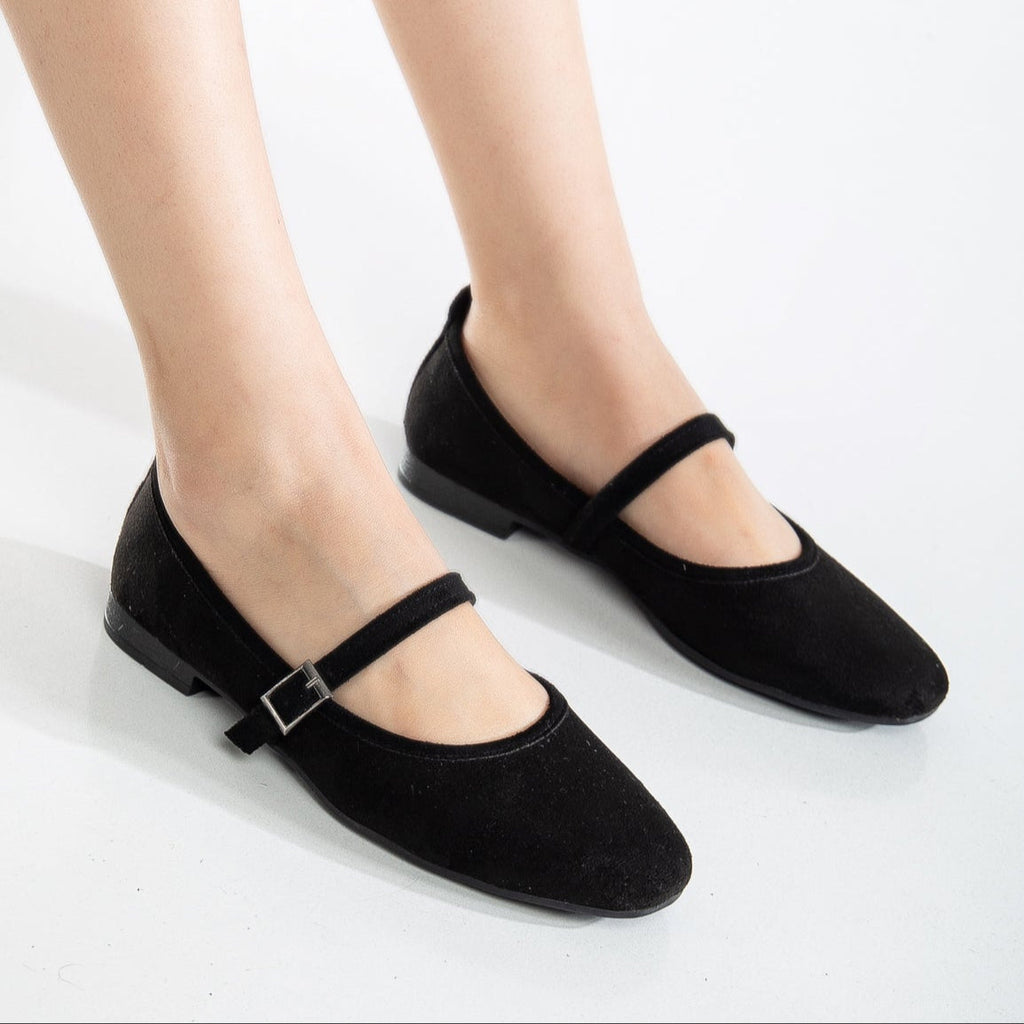 Emilie - Black Suede Mary Jane Flats by Prologue Shoes - Bare Fashion
