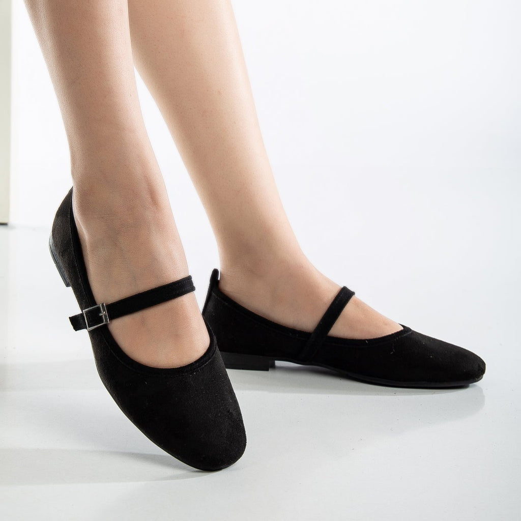 Emilie - Black Suede Mary Jane Flats by Prologue Shoes - Bare Fashion